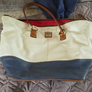 Dooney & Bourke White and Blue Leather Tote